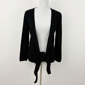 Brodie Cashmere Black Tie Front Cardigan Sweater Size M Quiet Luxury Minimalist